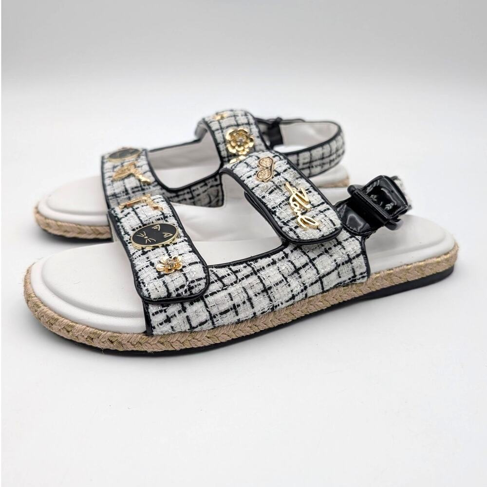 Karl Lagerfeld Paris Charlay Slingback Sandals Womens White Black Sz US7.5M EU38
